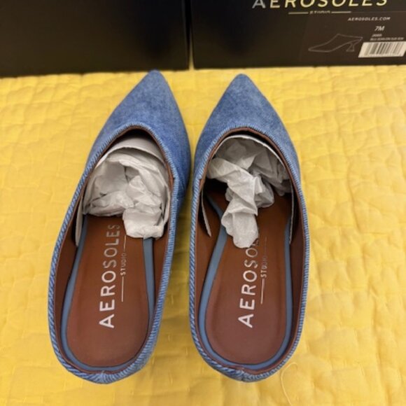 AEROSOLES® Jama Slip-On Mules, Blue Denim Suede, Size 7 - Picture 4 of 9